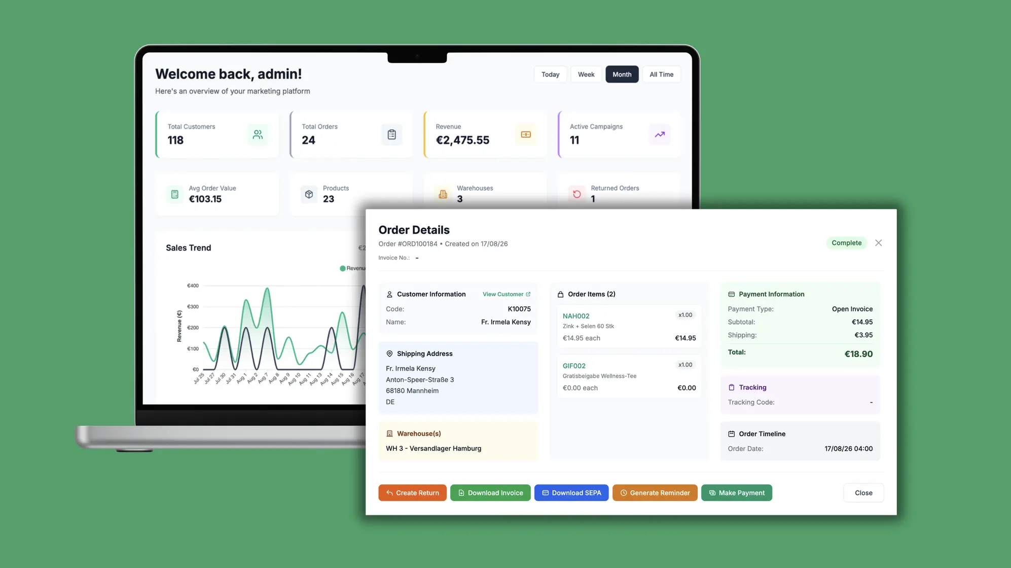 Cloud ERP and invoicing software interface built by 3AXIS for Nutrisana Care in Dubai