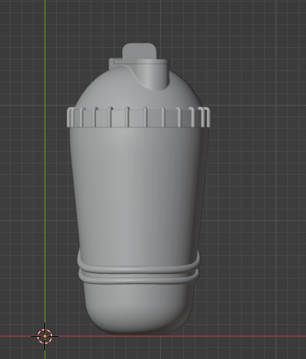 Unbranded clay model of an injection-moulded water bottle designed by 3AXIS, showing lid and body