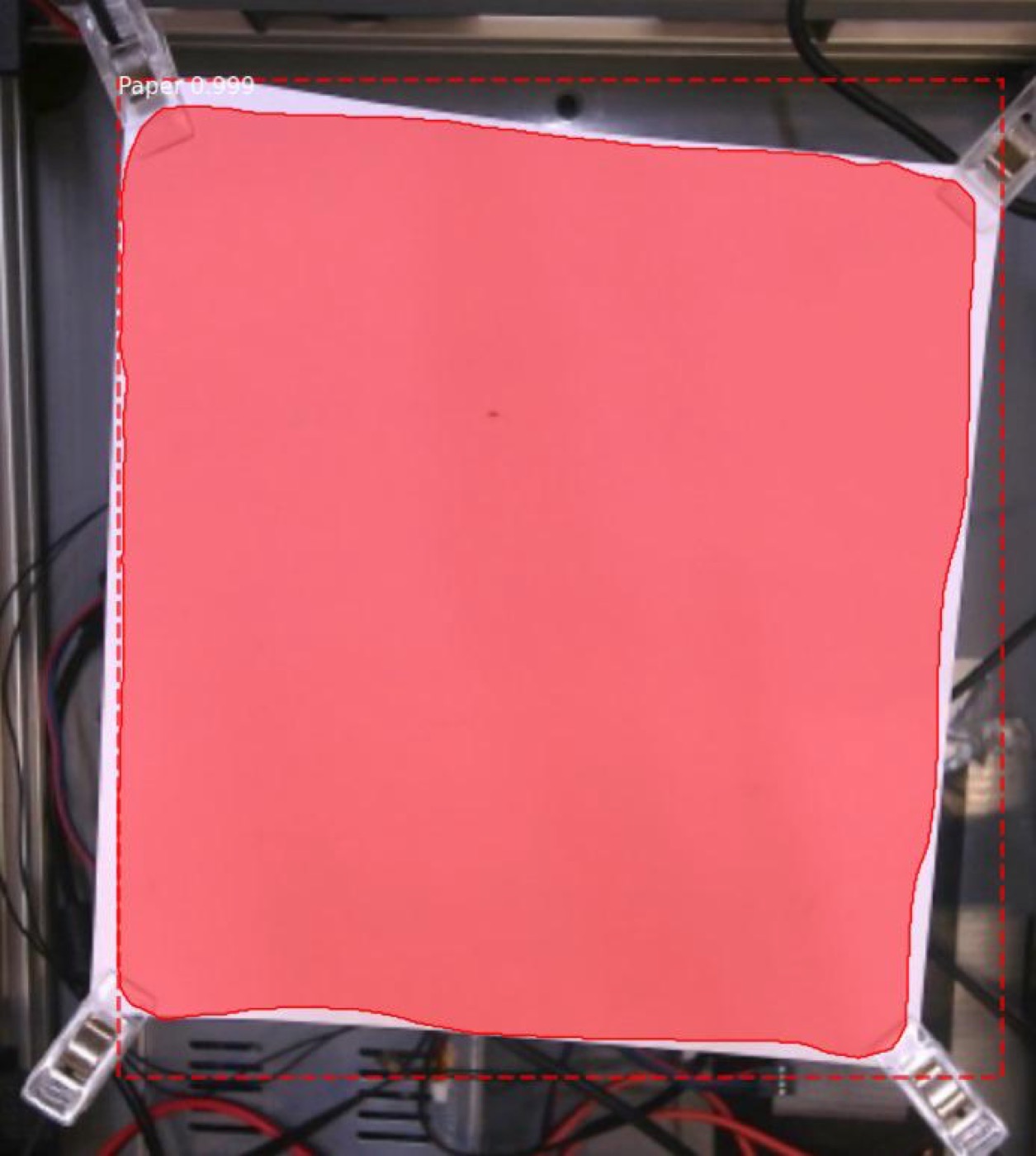 Computer vision system by 3AXIS outlining a sheet of paper and measuring width, height and area